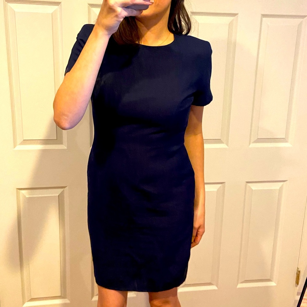 Vintage Navy Linen Sheath Dress